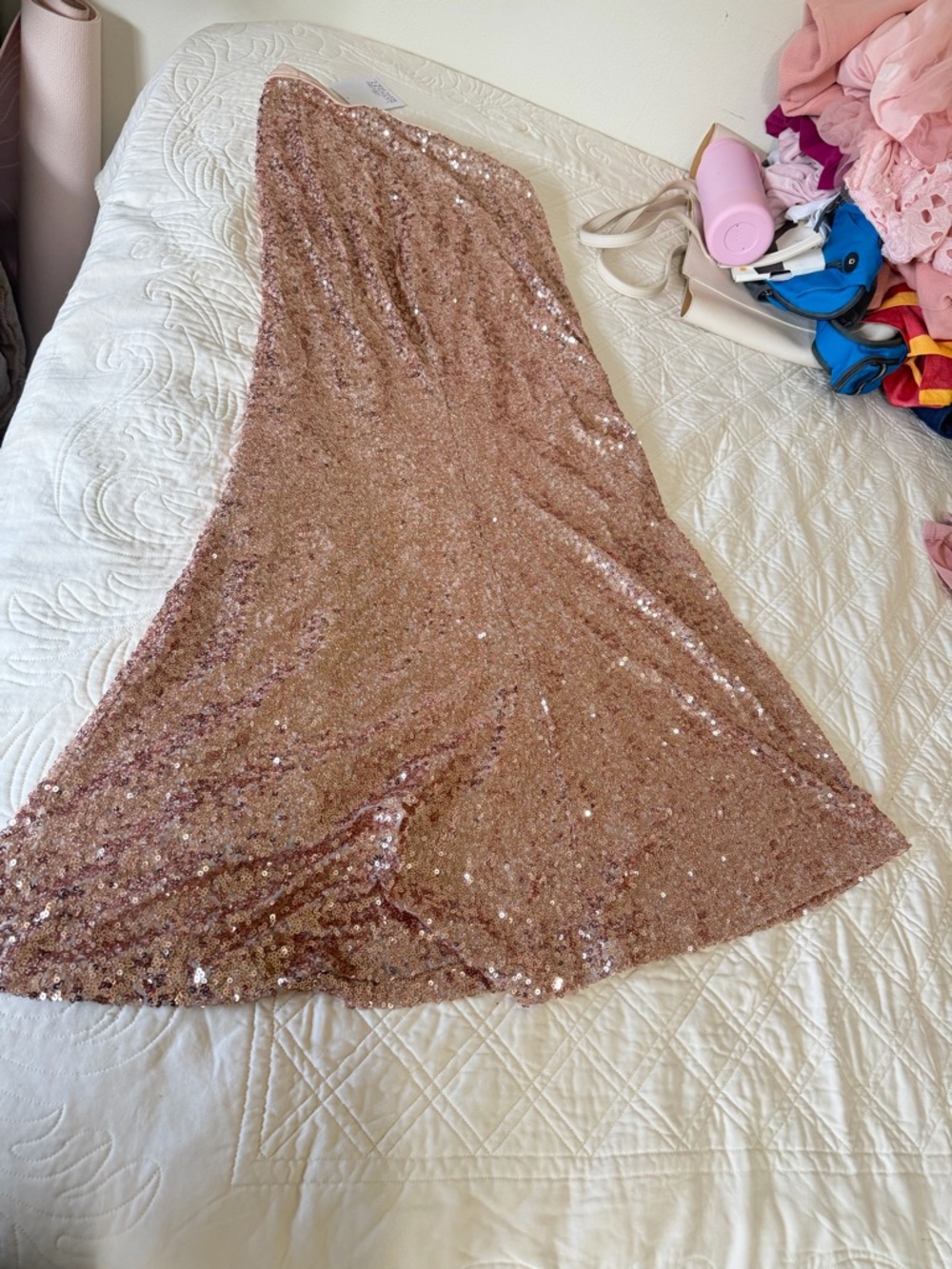 Belle Badgley Mischka Rose Gold Sequin Skirt NWT